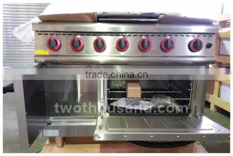 Free Standing Stainless Steel Gas Cooker with 6 Burners and 1 Oven 1 Cabinet