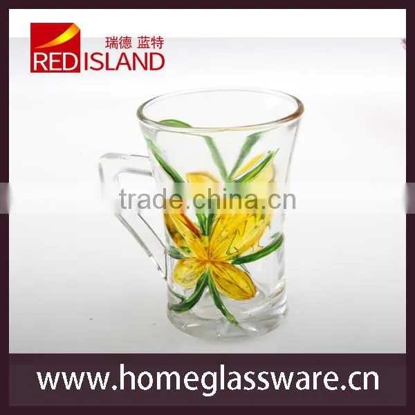 2016 new design colored flower glass mug with engraved flower