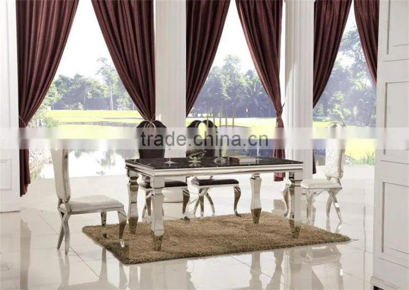 TH376 Modern steel frame marble dining table