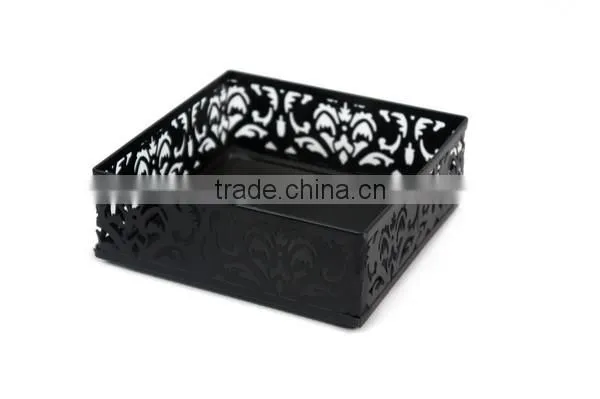Black Metal Punched Desktop Stationery Sundry Storage Basket
