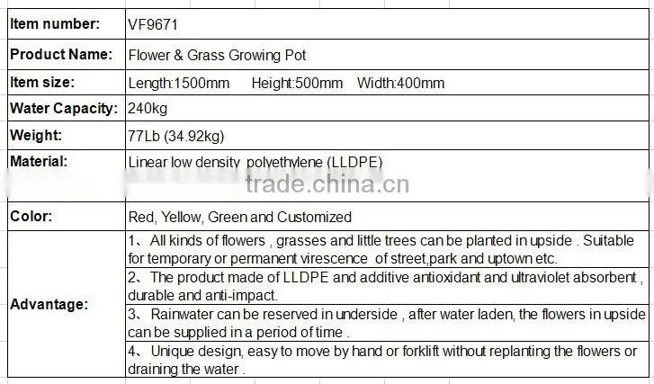 High Quality Outdoor Large Metal Rectangular Flower Planter