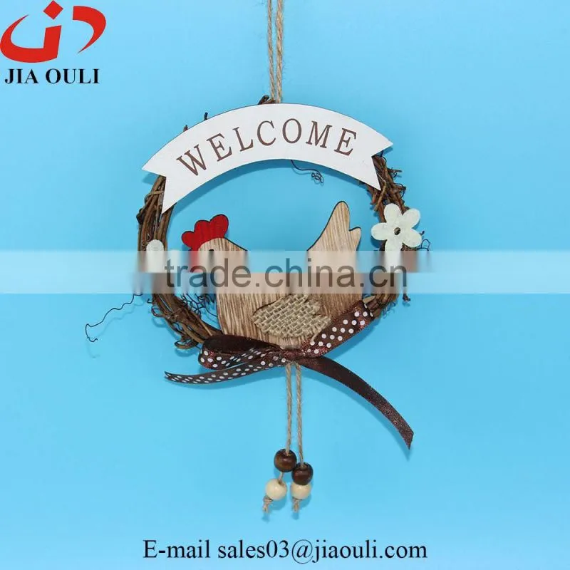 Hot sales with wood chicken easter decorations rattan wreath