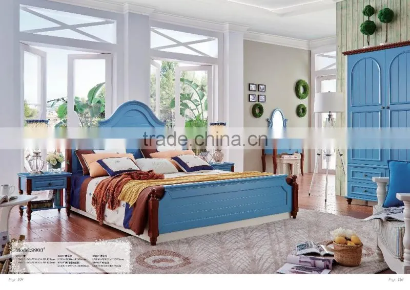 MJ9903 in stock neoclassic popular skype blue matching bedroom home furniture queen king size young people children bedroom set