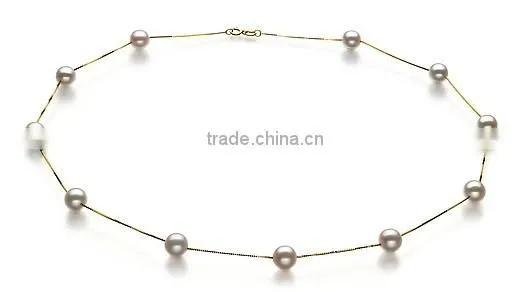 simple AA 6.5-7mm white round Japanese Akoya pearl necklace