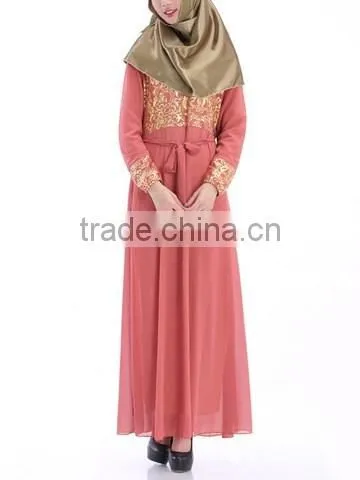 Guangzhou Wholesale Clothing OEM Hijab Style Bright Front Long Sleeve Ten Colors Chiffon Jalabiya With Sash