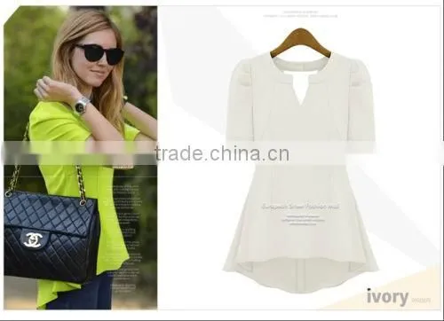 Women's Scarf Collar V Neck Short Sleeve Slim Casual Blouse
