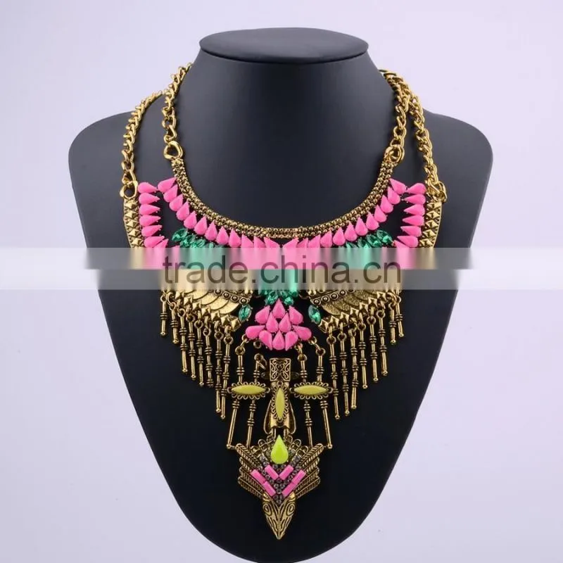 latest vintage tribal alloy resin fashion beaded jewelry necklace