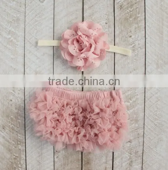 Baby underwear chiffon fabric ruffle bloomers match same color hair accessories