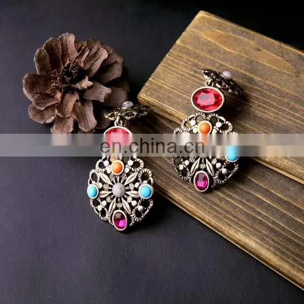 Bohemia vintage antique gold chandelier earrings with ruby