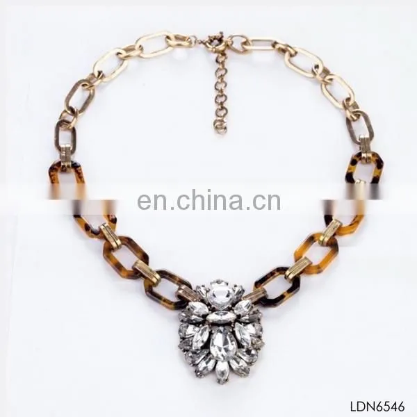JC inspired acrylic leopard print material and crystal pendant necklace jewelry