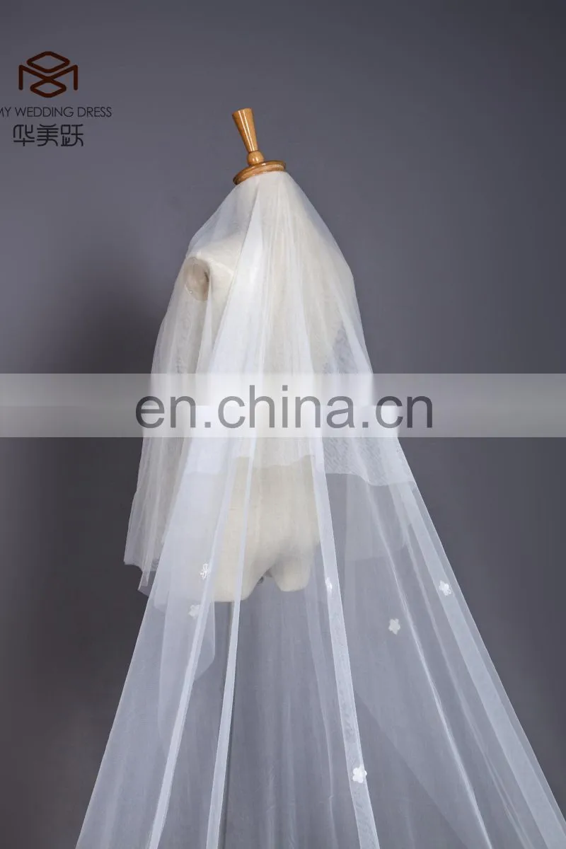 long Ivory Lace Trim Wedding Veils 2017 white Bridal Veils Wedding Accessories