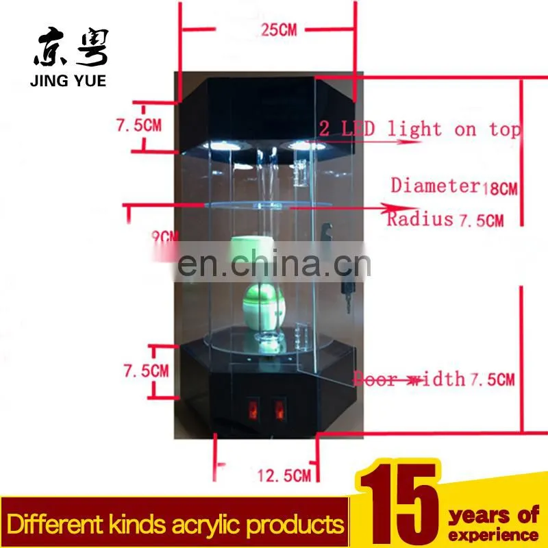 Factory custom rotating pmma plexiglass acrylic led light display box with lockable door