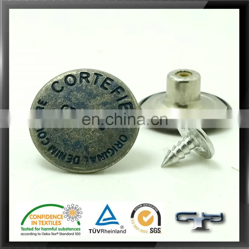 screw metal brass jeans button 20mm