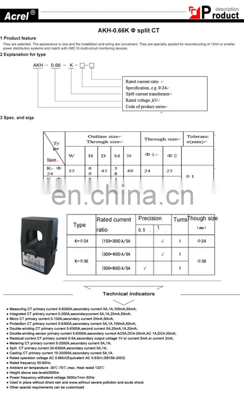 Acrel 300286 open type ac low voltage split core ct current sensor transformer current transducer