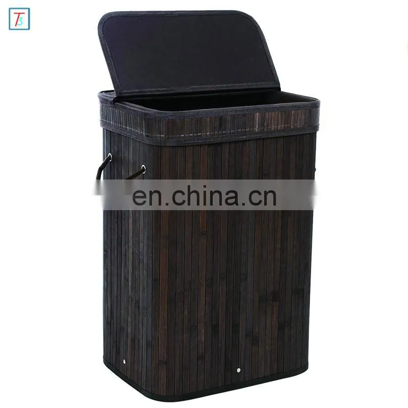 Bamboo Laundry Hamper Storage Basket Folding Dirty Clothes Hamper with Lid Handles and Removable Liner