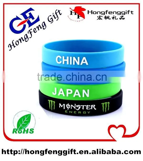 Great quality 1 inch silicone bracelet / rubber wrist band / ink filled wristband