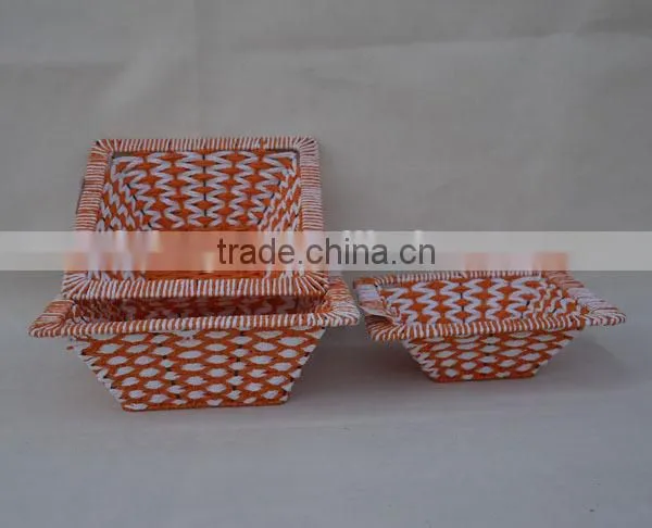 set of 3 square handwoven colorful paper rope baskets