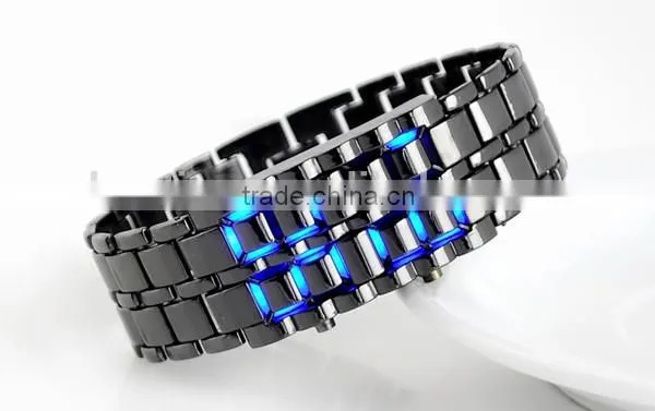 2015 Fashion Lava Style Samurai Metal Blue LED Faceless Watch