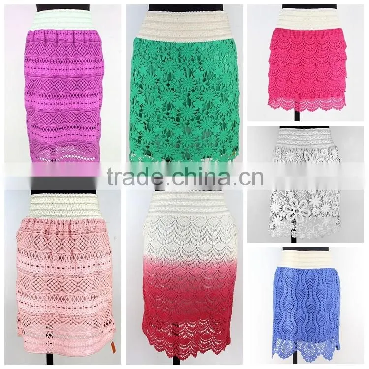 Factory price custom net designs scalloped French beautiful green hot girls short skirt