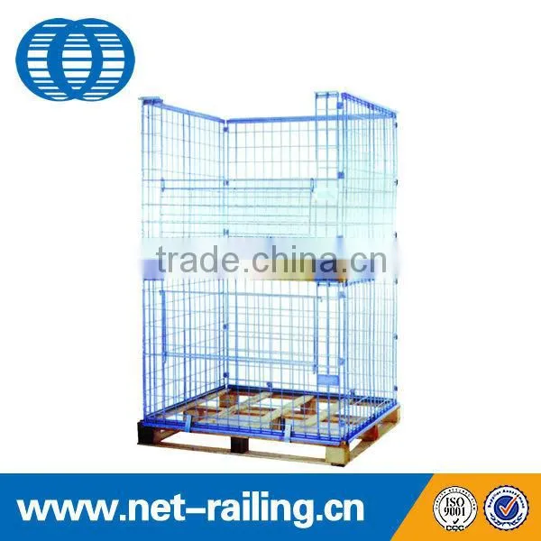 Stackable folding metal wire mesh Pallet cage with wooden pallet