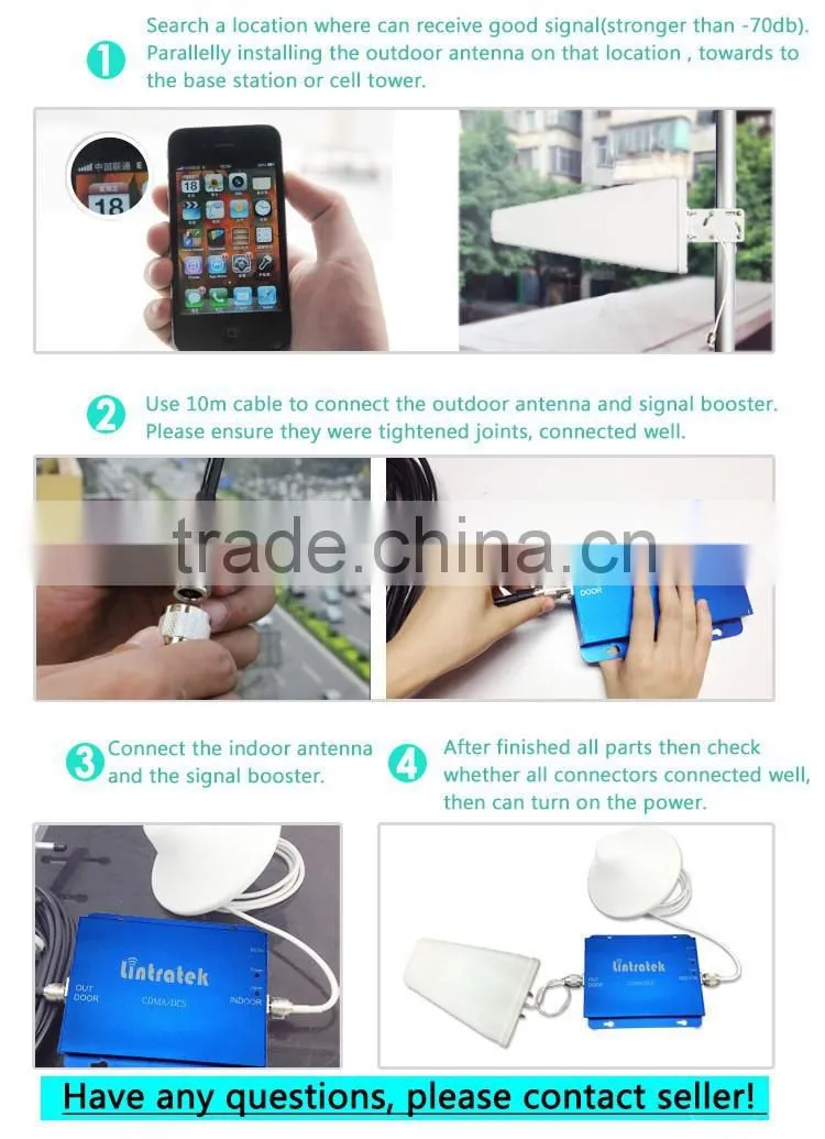 China Easy operation GSM 900mhz&2100mhz mobile signal repeater ,dual band Phone Signal Booster + Antenna
