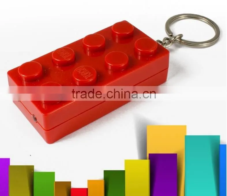 2016 Colorful Block Key Rings Trinket LED Light Voice Keychain Toy Brick Key Holder For Child Keyring Finder Kids
