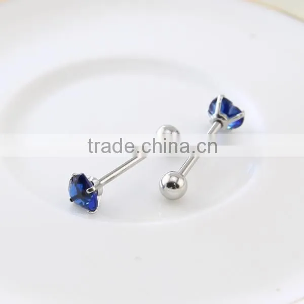 surgical steel straight barbell piercing fashion unique diamond tongue ring