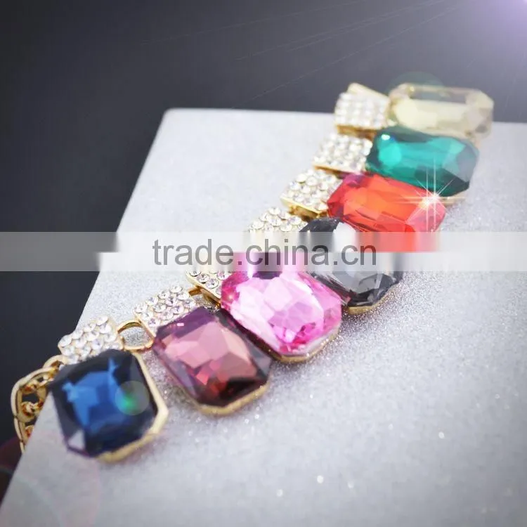 Luxury Colorful Crystal Pendant Bracelet Shinning Rhinestone Gold Bracelets