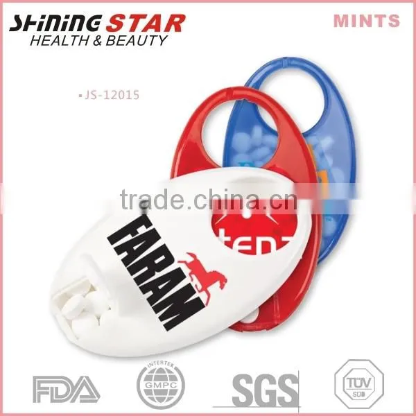 JS-12015 2015 new design oval shape promotional breath freshener mints with key holder 7g