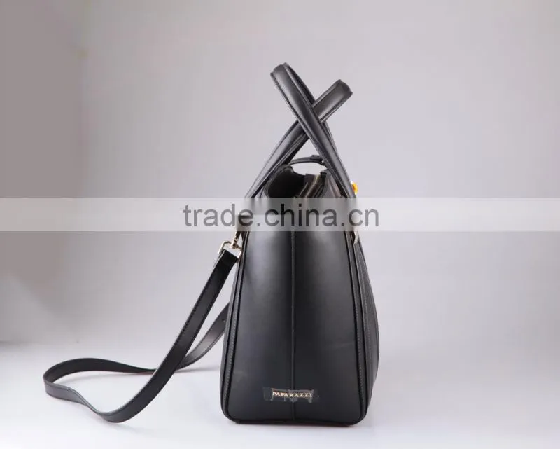3648 Black Sturdy Shape PU Simple Modern Design Tote Bag Leather With a Long Shoulder Strap