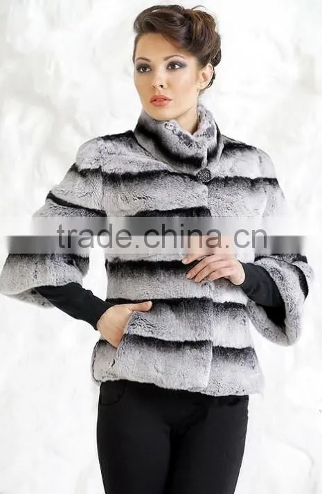 rex14066 2014 short style chinchilla rex rabbit fur jacket stand collar