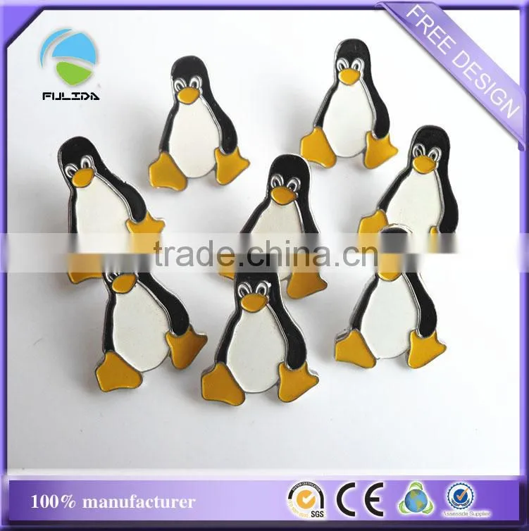 custom animal penguin shaped metal lapel pin badge