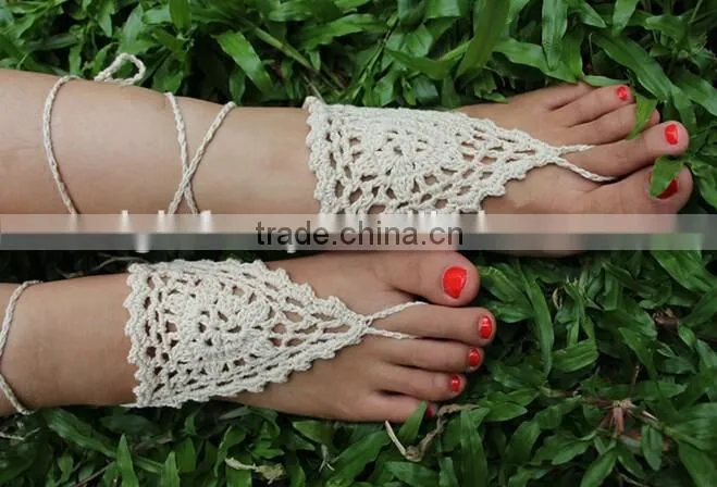 Crochet Barefoot Sandals Beach Wedding Yoga Shoes Foot Jewelry Black khaki blue white