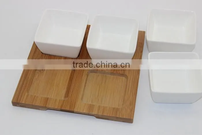 hot sale ceramic snack bowl with bamboo base