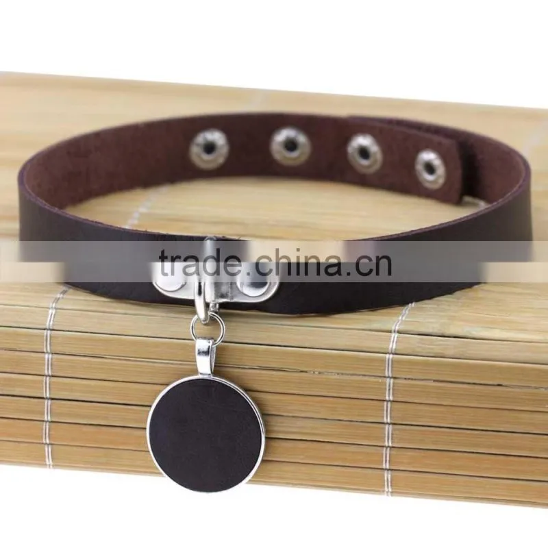 Japanese Anime Sailor Moon Rock Harajuku Gothic Punk Style Multi Color Alloy Round Pendant PU Leather Choker Necklace