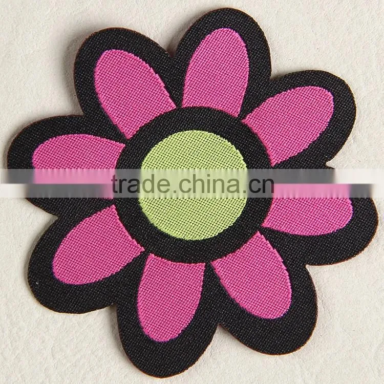 Hangzhou label factory custom flower shaped woven label patch for girls pantyslip
