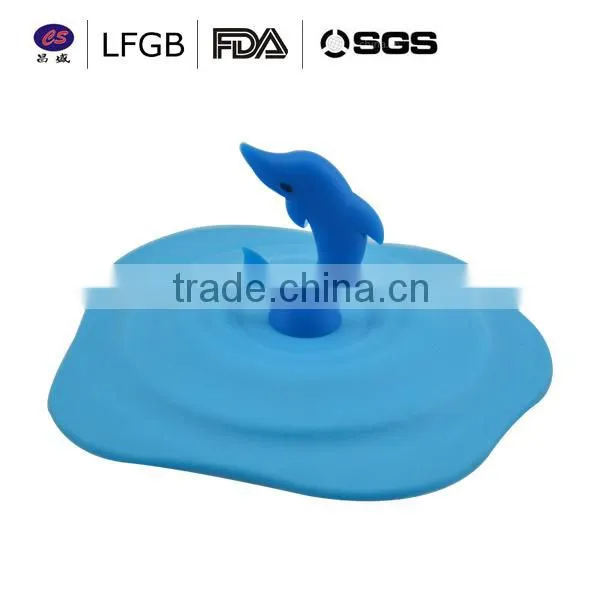 Hot sale ! wholesale factory price lovely dolphin shape silicone cup lids
