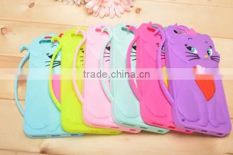 Cute 3d cat design cartoon mobile phone silicone case for samsung iPhone 6/6s