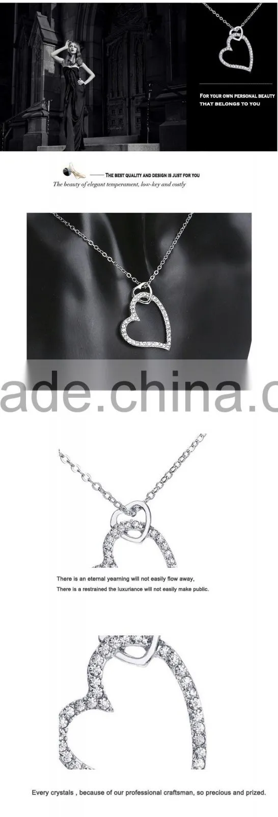 austrian crystal heart pendant 18k women necklace