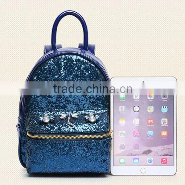 2016 Fashion Lady's Shoulder Bag Women Shiny Paillette Backpack Black Blue