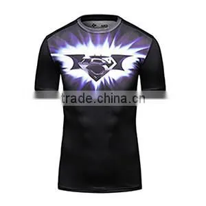 Guangzhou manufacturer men's avengers compression shirt Superheroe bat-man /spiderman/hulk T Shirt gym shirt men
