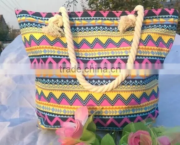 2016 Women's Canvas Straw Beach Bag Casual Tote Shoulder Bag Purse Handbag