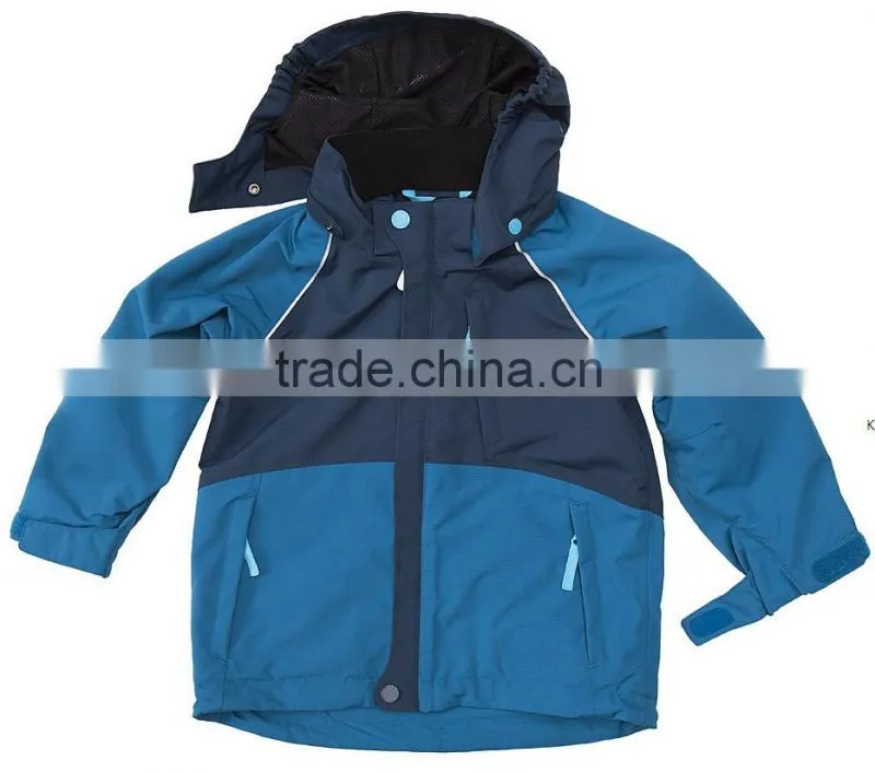 Children softshell jacket taslon windproof with detachable hood reflect print chest zip