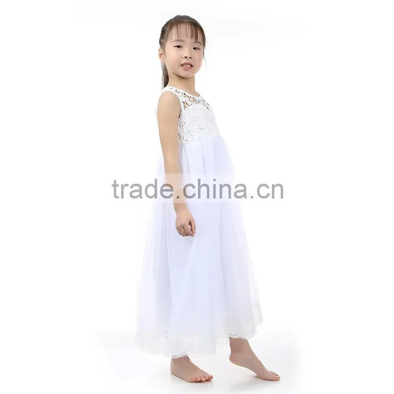 Latest kids fairy angel party shining star pure white net lace stain long baby dress frocks