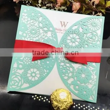 Q93 Laser Flower Ribbon wedding decoration invitation card