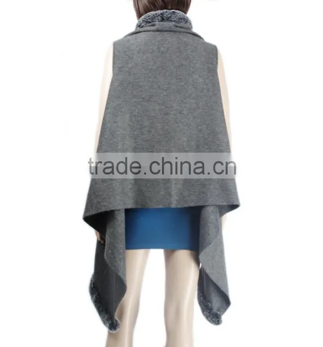 New Production cashmere cape with fur trim rabbit fur trim fur shawl KZ150097