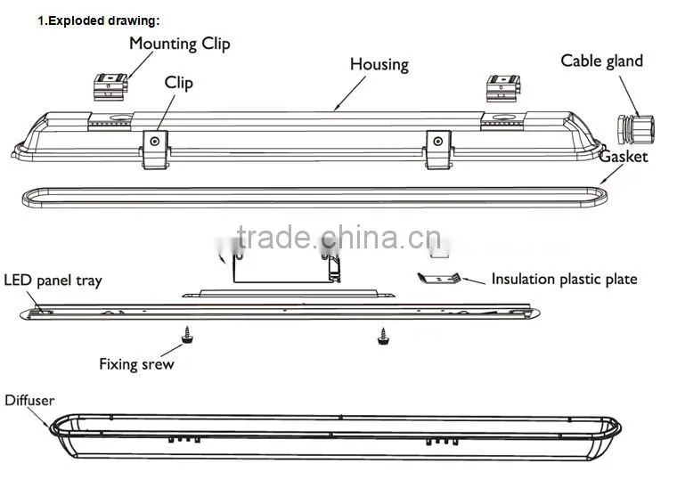 3 years warranty, IP65, RoHS, CE led tri-proof light waterproof lighting fixture