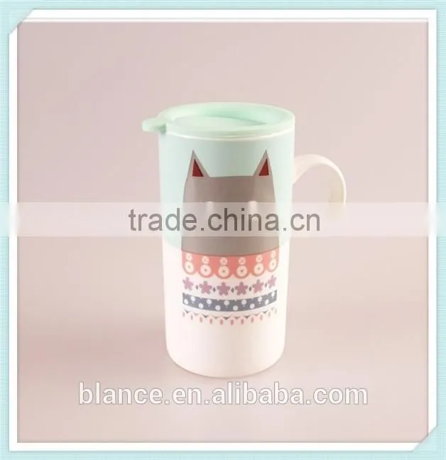 ceramic tall mug with animal design and cute style coffee mug