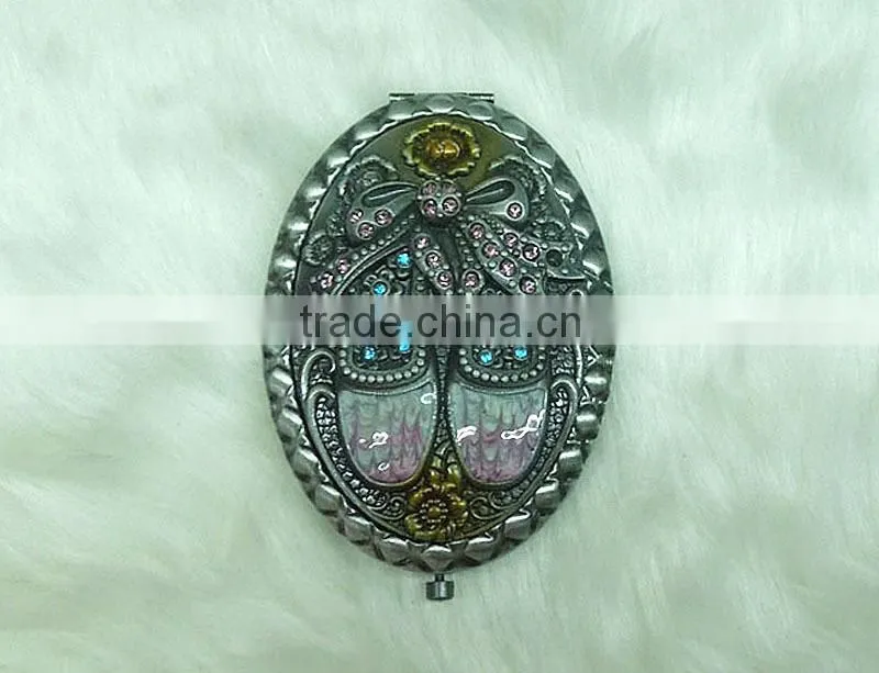 Antique cosmetic pocket mirror/bronze pocket mirror with diamond