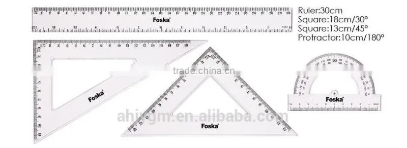 4 Pieces students Plastic Ruler Set/geometry set/school geometry set